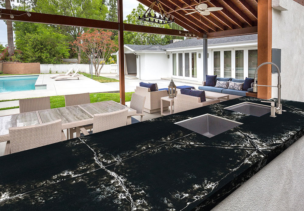 Black Quartz with White Veins | Black Quartz Kitchen | 8010