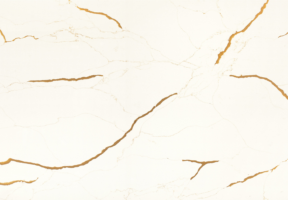 Calacatta Gold Quartz Slab | White Quartz with Gold Veins | VW5233