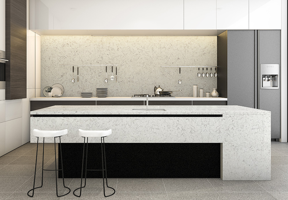 Quartz Stone Slab | White and Gray Quartz Countertops | 8009