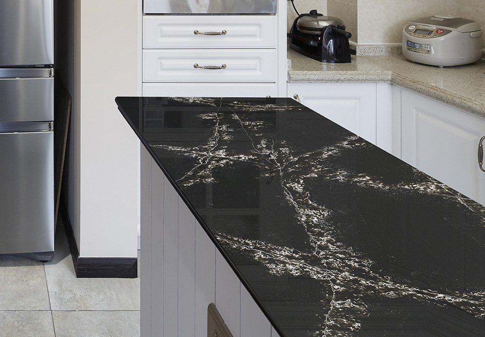 Wholesale Black Quartz With White Veins Black Quartz Kitchen 8010   8010 